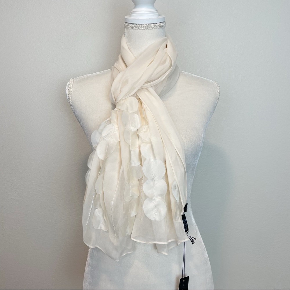 NEW Kenneth Cole NY 100% Silk Circle Applique Beaded Detail Scarf